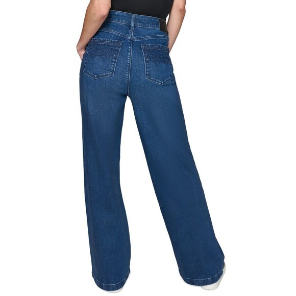KARL LAGERFELD PARIS Petite Mid-Rise Wide-Leg Jean Blue Size 8P MSRP $109 - Picture 3 of 6